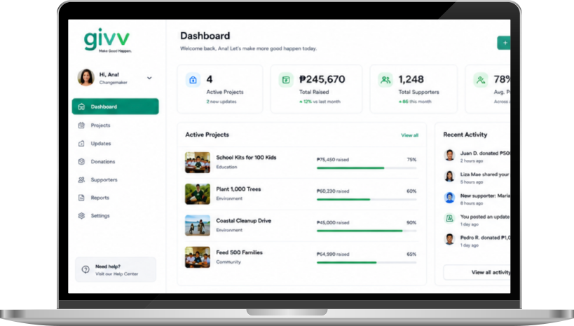 Givv desktop dashboard preview